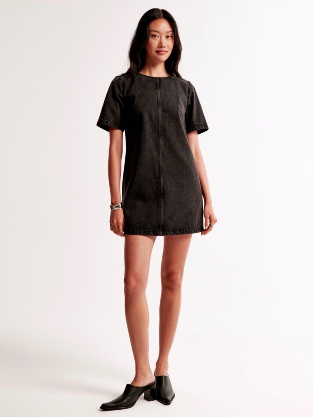 Abercrombie & Fitch Black Denim Short Sleeve Mini Shift Dress